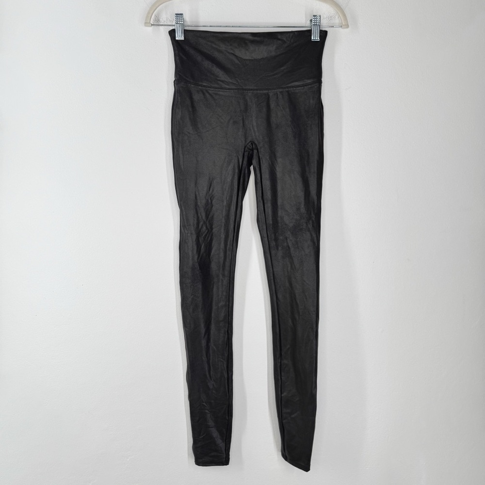 Spanx Black Faux Leather Leggings Women’s Size Medium Tall